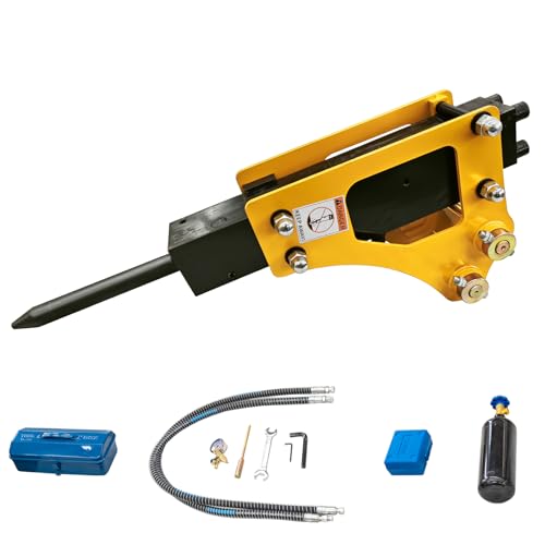 MMS Hydraulic Breaker Hammer 1-1.5 ton Mini Excavator Attachment, Small Digger Concrete Breaker Jack Hammer Attachment Drilling Tool with Nitrogen Charging Kit