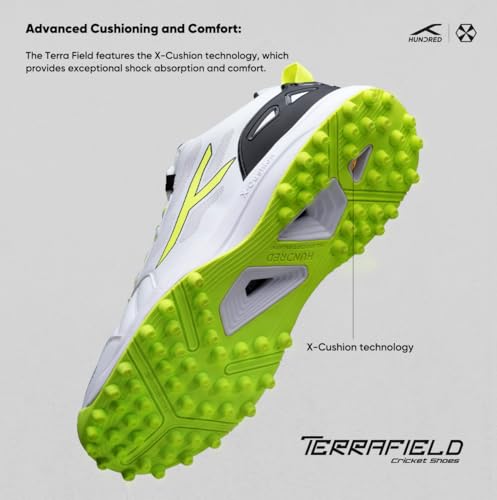 Image of Hundred TerraField Cricket Shoes | TerraSpike Rubber Studs | Embedded Support Plate for Stability | Lightweight & Durable | Ideal for Turf, Ground & Hard Surfaces | for Men