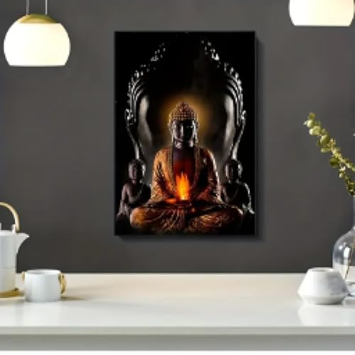 Peinture sur toile zen Bouddha Wall Art 30x40cm avec cadre noir pour décoration murale de spa