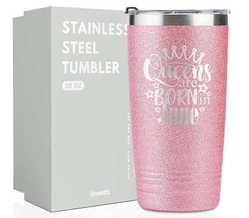 Onebttl Bicchiere di buon compleanno da donna, divertente regalo di compleanno per lei, fidanzata, moglie, amici, figlia, sorella, mamma, 590 ml, tazza termica con coperchio, oro rosa scintillante,