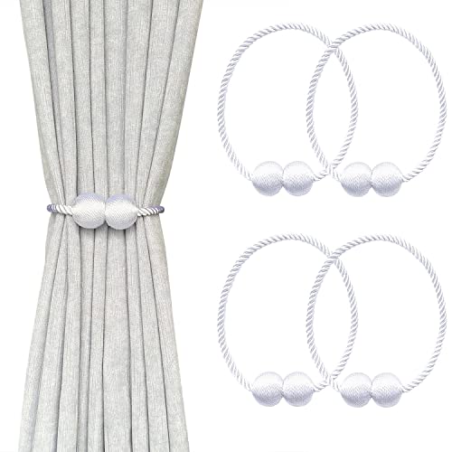 Melaluxe 4 Pack Magnetic Curtain Tiebacks, Decorative Curtain Holdbacks for Window Décor (White)