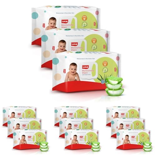 Image of LuvLap Moisturising Wipes with Aloe Vera Lid (72 Wipes /Pack, Pack of 12)