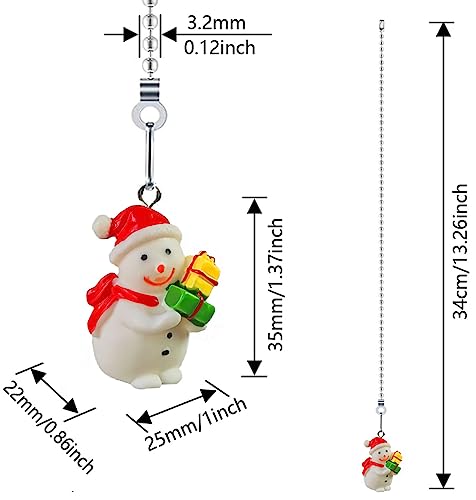 Image of Ceiling Fan Pull Chain Extender Set with Xmas Snowman Charm - 12inch Adjustable Fan Pull Chains & Ball Link Connector for Holiday Light Fixtures, Universal Fit All Ceiling Fans