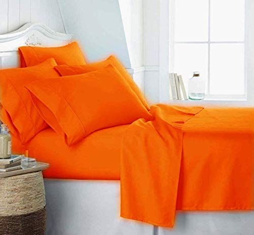 Image of Orange Bedsheet with 4 Pillow Covers 400TC 100% Egyptian Cotton Premium 5 Piece Bedsheets Super King Size