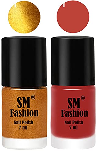 Image of Long Lasting Nail Polish | Nail Paint Combo 7 ml Each) - Set of 2 Golden-Dark Nude