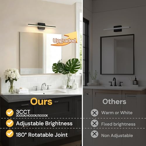 Image of L LOHAS LED 23.7-Inch Bathroom Vanity Light Bar Over Mirror, 180 Rotatable Black Modern Bathroom Light Fixtures, 3CCT Adjustable LED Vanity Lights for Living Room Wall