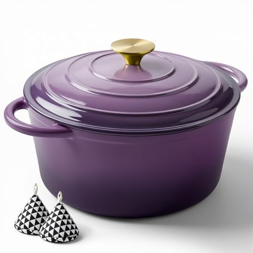Miereirl 4.5 Quart Enameled Dutch Oven Pot with Lid Cast Iron Dutch Oven with Dual Handles for Bread Baking Cooking Non-stick Enamel Coated Cookware Purple