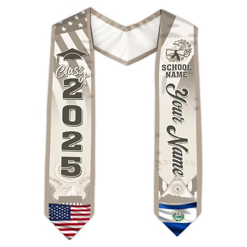 MonkeyVan Personalized Graduation Stole for El Salvador Senior, El Salvador Flag Graduation Sash Class of 2025 Grad Gift S118