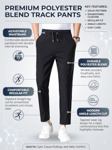 Image of Paralians Men's Regular Fit Solid Pattern Polyester Blend Track Pants with Ankle Length and Drawstring Closure Type |men Track Pants trousers