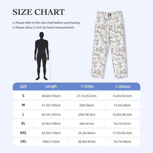 Mens Pajama Pants - Light Gray Camouflage Print Soft Sleep Lounge Pants For Men, Casual Pj Bottoms With Pockets3