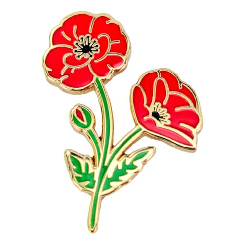 Image of Enamel Pin,Red Poppy Lapel Pin,Dress Collar Shirt Canvas Bag DIY Accessory,Pin for Birthday Wedding Anniversary Memorial Funeral Charity Party,Flower Brooch,Gift For Someone You Respect