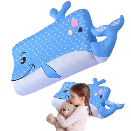 XUXLEKK Schlummerkids Cojín, 47 x 26 cm Almohada para Niños, Almohada Infantil con Funda, Hipoalergénico, Cojín de Animales Kawaii, Transpirable y Respetuoso con la Piel (Ballena)