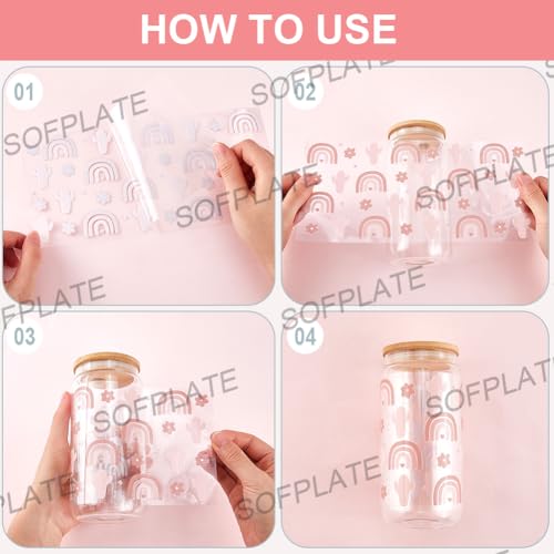 SOFPLATE 8Pcs 8 Styles Pink Cup Wrap UV DTF Cups Wraps Bulk Transparent Plastic Flower Peach Cloud Heart Rainbow Football Waterproof Decals Stickers for Glass Tumblers Wood Decoration DIY Crafts - Image 3