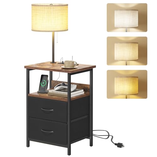 Fixwal Bedside Table with 3 Color Temperature Reading Light, Nightstand
