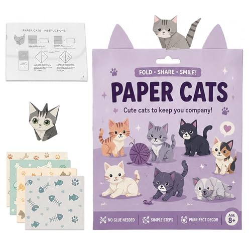 Origami Paper Craft Kit Origami Cats Paper Crafts for Adults and Kids DIY Paper Origami Cats Kit Desk Decoration Gift for Cat Lovers | 50 Sheets