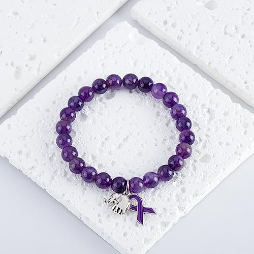 ARHTF Elephant Alzheimers Awareness Bracelet Purple Ribbon Awareness Alzheimers Bracelet Support Alzheimers Family Gifts For Dementia Support3