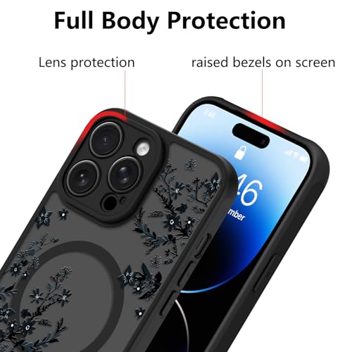 Image of KANGHAR Case for iPhone 14 Pro Florals Pattern | [Compatible with Magsafe] Cute Flower Branch Protective Magnetic Case for Girls Women Men