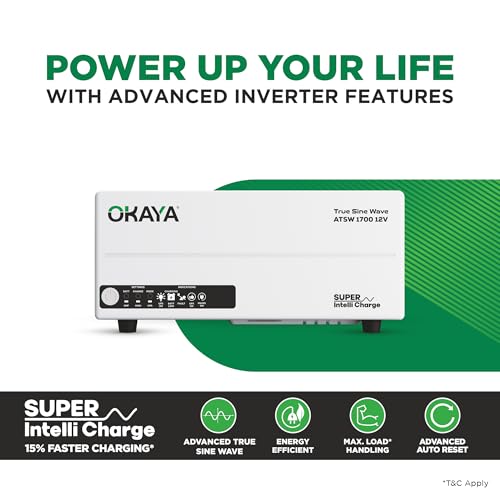 Image of Okaya Inverter with Battery Combo for Home,Office & Shops | ATSW1700 12V True Sine Wave Inverter 1450VA with 36 Months Warranty & OPTT19054 160Ah XBD+ Certified TT Battery with 54 Months Warranty