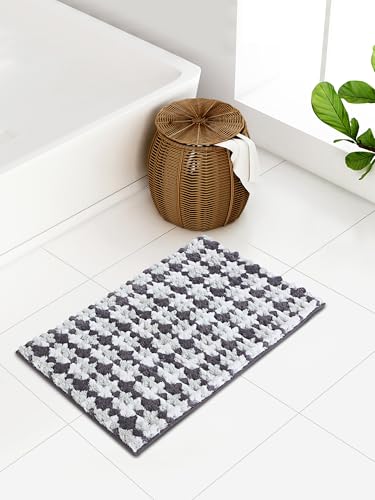 Image of Obsessions Soft & Plush Bath Mat | Quick Dry, Stain & Skid Resistant | Luxuriously Soft, Long Lasting Color | TPR Latex Backing, Size 40x60 cm, Grey & Cream