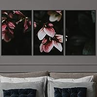 3 Piece Framed Canvas Wall Art Pink Blossom and Colorful Bouquet Canvas Prints Home Artwork Decoration for Living Room,Bedroom - 16