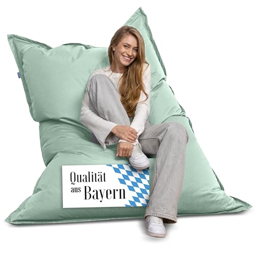 Bruni Riesen-Sitzsack Caree in Minzgrün – rechteckiger XXL-Sitzsack mit 140x180 cm und 400 l Füllung, Bean-Bag mit Innenhülle, Liegesack, Abnehmbarer Bezug, Indoor und Outdoor, aus Deutschland