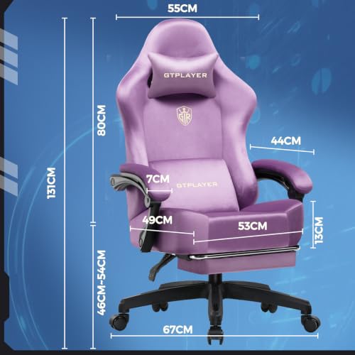 Image of GTPLAYER Gaming Chair Fabric with Pocket Spring Cushion, High Back Ergonomic Computer Chair with Footrest for Adults Lumbar Support Swivel Game Chair for Office Gaming 350LBS, Light Purple