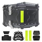 YJYAJIE Motorrad TOPCASE 55L Universal Alu mit Rückenlehne – IP68 Wasserdicht, Abschließbare Gepäckbox, inkl. Universal-Montageplatte für die meisten Motorräder & Roller (Schwarz)