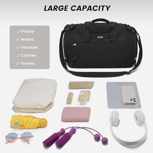 Image of Vorspack Gym Bag for Women - 15 Inches Small Duffle Bag for Travel Lightweight Duffel Bag Personal Item Travel Bag Weekender Bag for Travel Sports Gym - Black