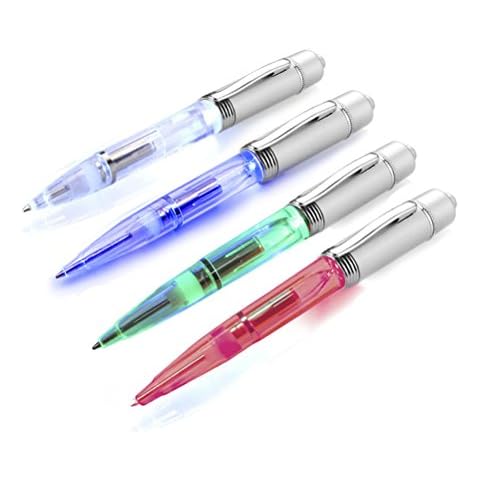 Glovion LED Pen Light, LED light Writing Pens -Powered Black Ink Penlights -(White/Red/Blue/Green Color)-Pack of 4 Pens Cover