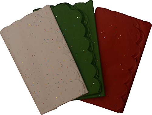 Christmas Glitter Tissue Paper; Red, White and Green; Scalloped Edges; 110 Sheets