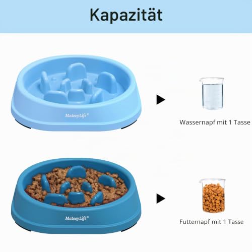 Mateeylife Hundenapf, Anti Schling Napf Hund für Kleine Hunde oder Katzen, Slow Feeder Hund FöRdert Eine Gesunde Verdauung, 2 Stück Kleine, Hellblau und Tiefblau