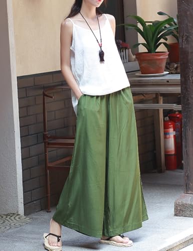 Women Palazzo Pants Summer Boho Wide Leg Loose Trousers Elastic Waist Sweatpants with Pockets4