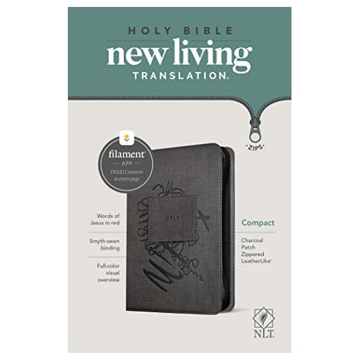 NLT Compact Zipper Bible, Filament-Enabled Edition (LeatherLike, Charcoal Patch, Red Letter)