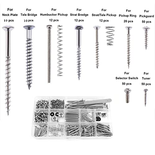 Alnicov Guitar Screw Kit,254 Pieces 9 Types Guitar Screw Assortment Set including Springs for Electric Guitar Bridge,Pickup,Pickguard,Tuner,Switch,Neck Plate,Guitar Strap Buttons and a Tweezers(Silver) - Image 4