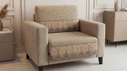 Image of KINGLY Sofa Cover 1 Seater Fully Covered | Stretchable Anti-Slip Slipcover | Washable Furniture Protector | Italian Mousse | Seat & Back | Set of 2Pc