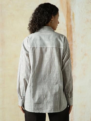 Image of HIGH Star Oversized Striped Cotton Shirt for Women | Stylish Tops for Women | Comfortable and Trendy Casual Shirt