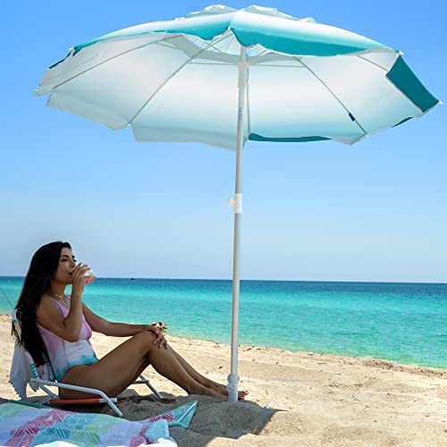 Ammsun 6.5 Ft Beach Umbrella With Sand Anchor,Portable Beach Umbrellas For Sand Heavy Duty Wind,Uv 50+ Sun Protection Umbrella For Beach Patio Garden Outdoor,Carry Bag,Turquoise #TOP1