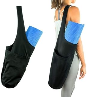 Vianber Yoga Mat Bag, Foldable Canvas Yoga Exercise Mat Bag Tote Sling Carrier Shoulder Bag with Zipper Pocket and Side Pocket