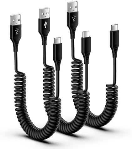 USB C Fast Charging Retractable Car Charger Cord for iPhone 15/15 Pro/15 Plus,3Pack/3FT Android Auto Coiled USB to USB C Cable for Samsung Galaxy A15 5G/A55/A54/A14/A25/S24 Ultra/S23/S22/S21/S20/S10