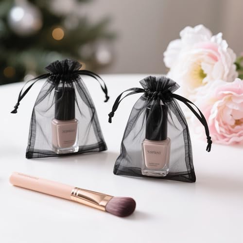Image of Joycraft 50Pcs Organza Bags, 2.7 inchx3.5 inch Gift Favor Pouches, Black Breathable Tulle With Drawstring, Sheer Mesh for Wedding, Jewelry, Makeup, Candy
