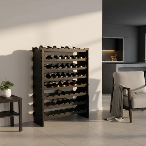 Image of NutriChef 72 Bottle Wine Rack Stackable Bamboo Freestanding, 8-Tier Modular Shelf, Sturdy Wobble Free, Upgraded 2026 Design, Easy No-Tool Assembly for Kitchen, Cellar or Bar 33.5 inch x 10 inch x 41 inch (Black)