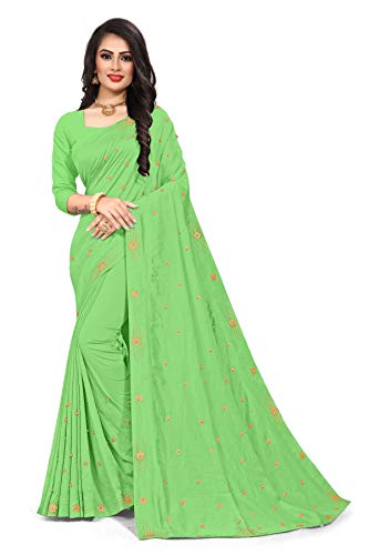 Sarees for Women's Wear Indian Traditional Wedding Wear Hot Fix Ston Saree with Unstich Blouse Piece Hema 1 (Green)