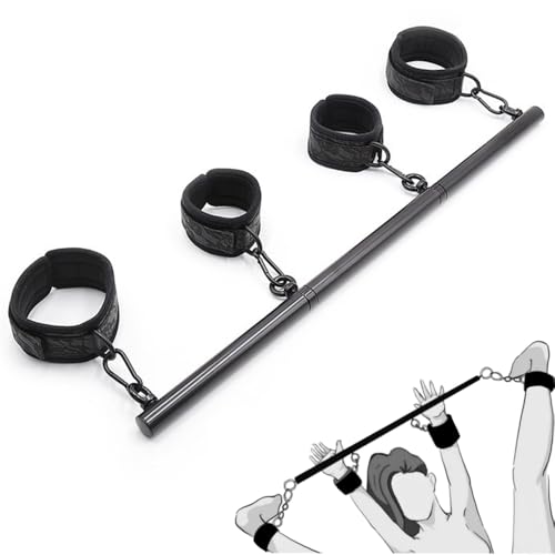 TAUOE Barre de Restriction avec 4 Manchettes Rembourrées en Cuir, Accessoire de Sport, Noir, 50 cm