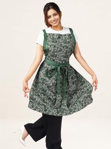 Image of 100% Cotton Unisex Apron - Adjustable Neck Straps, Vibrant Print, Reinforced Stitching, Multipurpose& Deep Pocket - for Cooking, Catering, Gardening, Painting-Printed Aprons