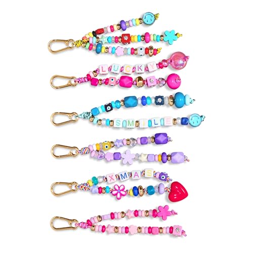 Image of MYCUTEY DIY Keychain Making Kit-Big Beaded Keychain & Bag Charm Craft Supplies with Keyrings,Cords and Colorful Chunky Letter,Star,Heart Beads,Personalized Name Making Kit Gifts for Kids Girls Women
