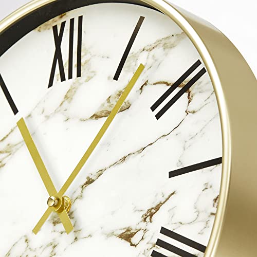 Mdesign Modern Stylish Wall Clock For The Office, Bedroom, Kitchen, Bathroom, 11.5 Inch Diameter - Large Black Numbers On A Marble Background With A Clear Glass Cover - Gold Frame And Hands #TOP4
