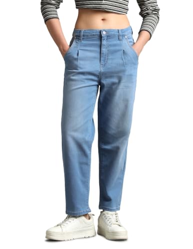 Image of Flying Machine Women's Mom Fit Jeans| Solid | High Rise | Stretchable | Jeans for Woman