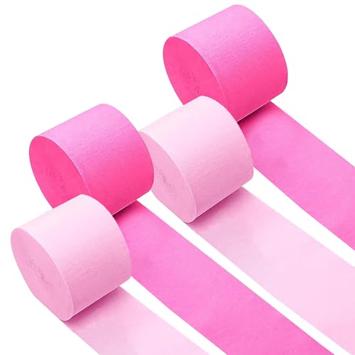 Image of 4 Hot Pink Streamers, 328ft Pack of Crepe Paper Party Decorations