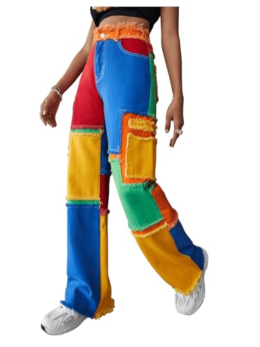 WDIRARA Women's Cow Print High Waist Wide Leg Jeans Casual Long Denim Pants