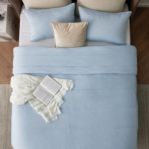 Image of Bedsure Queen Comforter Set - Cooling and Warm Bed Set, ICY Blue Reversible Bedding for All Season, 3 Pieces, 1 Queen Size Comforter (88 inchx88 inch) and 2 Pillow Cases(20 inchx26 inch)
